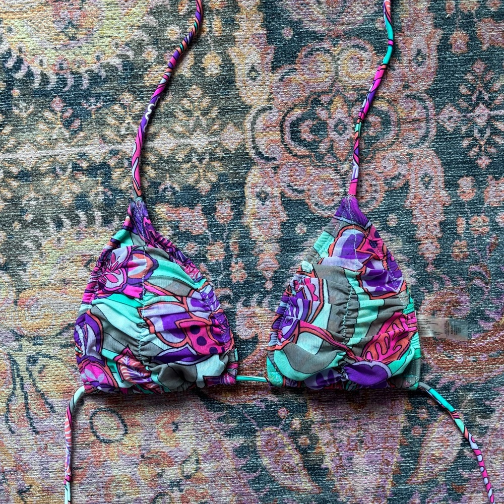 Mesh Y2K Beachy Print Padded Bikini Top